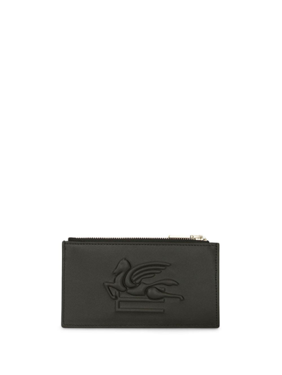 Shop Etro Pegaso Motif-embossed Leather Cardholder In Black