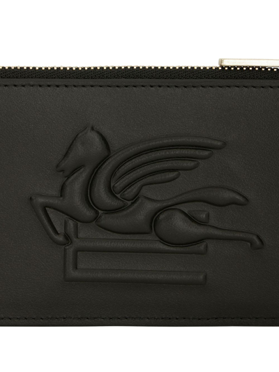 Shop Etro Pegaso Motif-embossed Leather Cardholder In Black