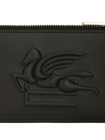 Etro Pegaso Motif-embossed Leather Cardholder In Black