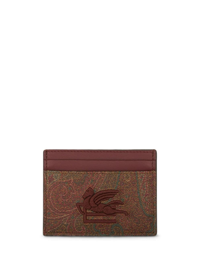 Shop Etro Pegaso-motif Paisley-print Cardholder In Brown