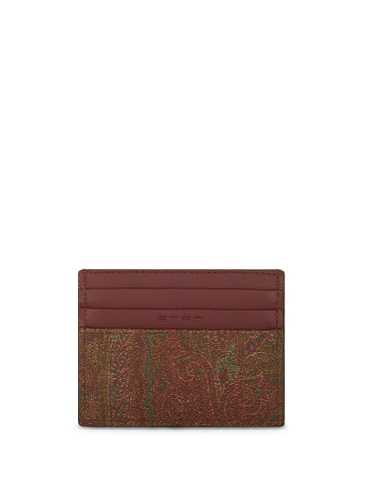 Etro Wallet In Coated Cotton With Embroidered Logo In Brown