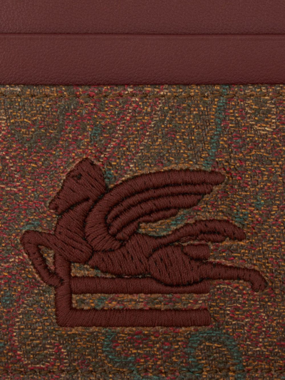 Etro Wallet In Coated Cotton With Embroidered Logo In Brown