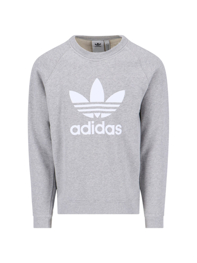 Shop Adidas Originals Logo Crewneck Sweatshirt In Gray