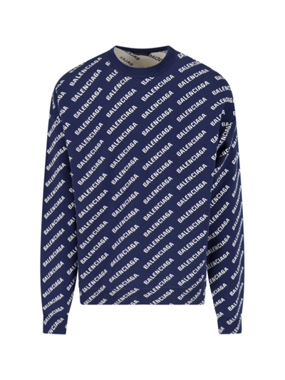 Shop Balenciaga All-over Logo Sweater In Blue