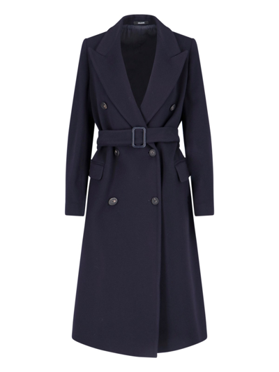 Tagliatore Waist Belted Long Length Jacket In Black