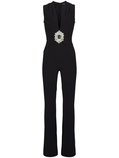 Shop Balmain Sleeveless Crepe Flare Jumpsuit In Black  