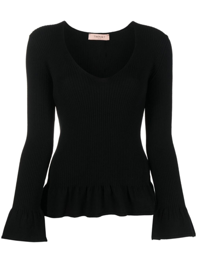 Shop Twinset Regular V-neck Sweater In Black  
