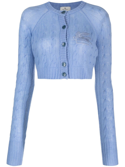 Shop Etro Cropped Cardigan In Blue