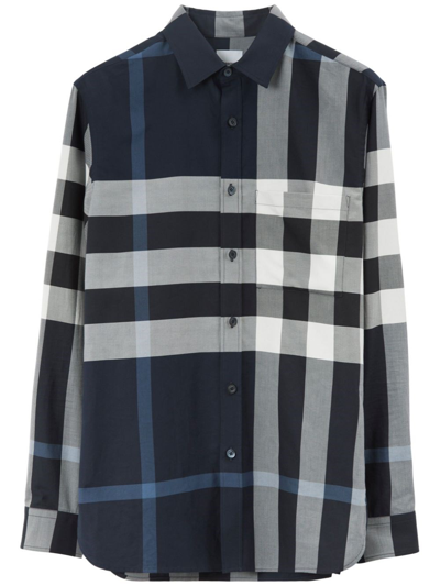 Shop Burberry `somerville` `check` Shirt In Blue