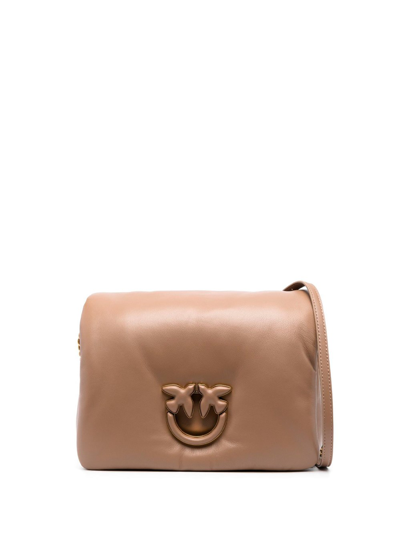 Shop Pinko `love Click Classic Puff` Leather Buckle Bag In Beige