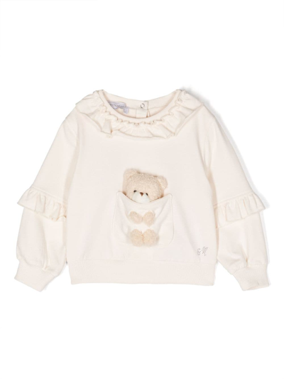 Shop Monnalisa Teddy Bear-detail Ruffled Sweatshirt In 0029 Beige