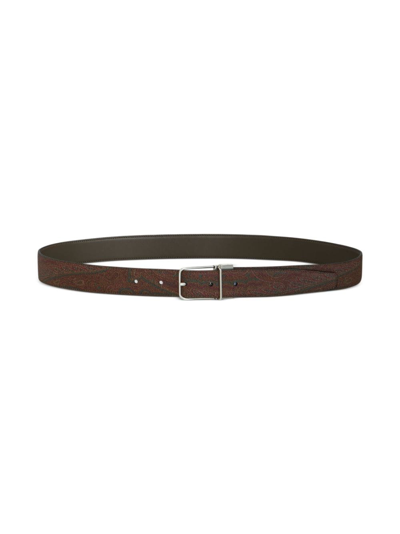 Shop Etro Reversible Paisley-print Leather Belt In Braun
