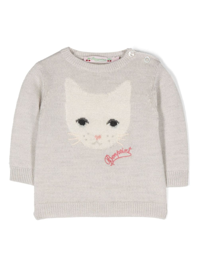 Shop Bonpoint Cat-intarsia Knit Jumper In Grey