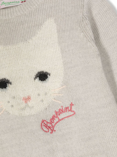 Bonpoint Intarsien-pullover Mit Katze In Grey