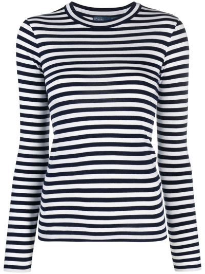 Shop Polo Ralph Lauren Striped Cotton Top In Blue