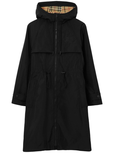 Shop Burberry Ekd Embroidered Hooded Coat In Black