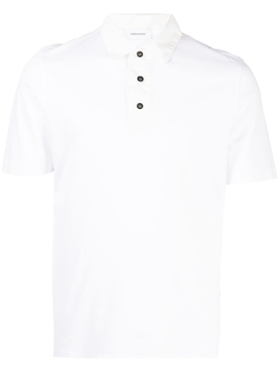 Shop Ferragamo Short-sleeve Cotton Piquet Polo In Weiss