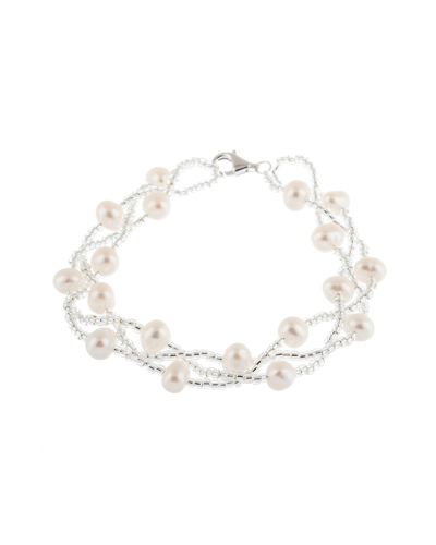 Shop Splendid Pearls Rhodium Over Silver 6-7mm Pearl Bracelet