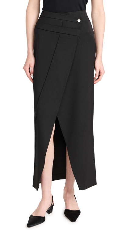 Rohe Double-waistband Asymmetric Twill Midi Skirt In Black | ModeSens