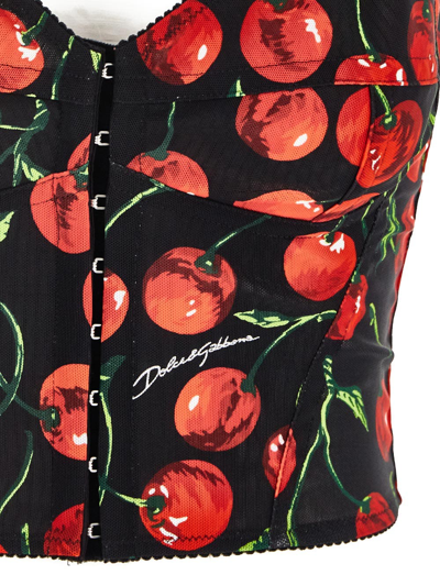 Shop Dolce & Gabbana Cherry Print Bustier Top In Black