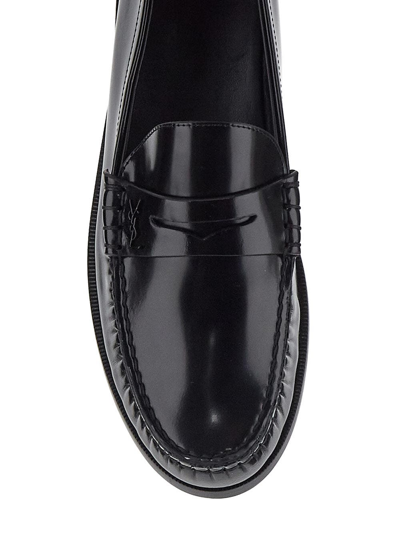 Shop Saint Laurent Le Loafer Penny Slippers In Black