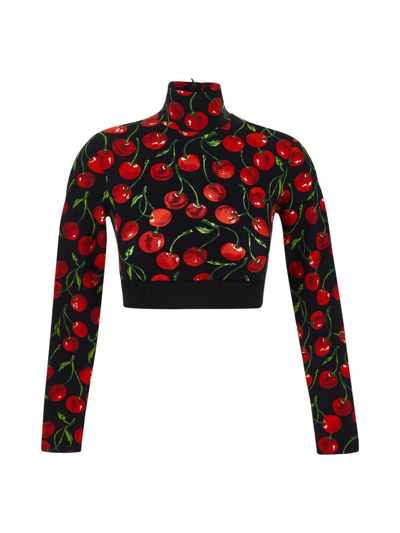 Shop Dolce & Gabbana Cherry Print Cropped Top In Black