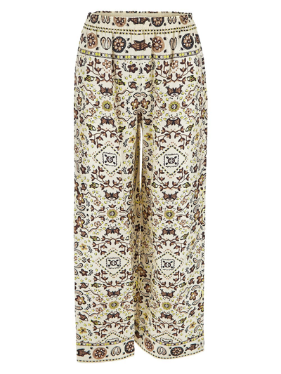Shop Tory Burch Printed Silk Trousers In Ivory