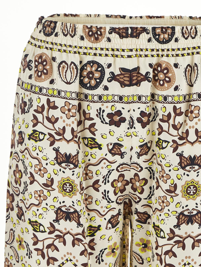 Shop Tory Burch Printed Silk Trousers In Ivory