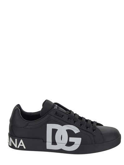 Shop Dolce & Gabbana Logo Print Portofino Sneakers In Black
