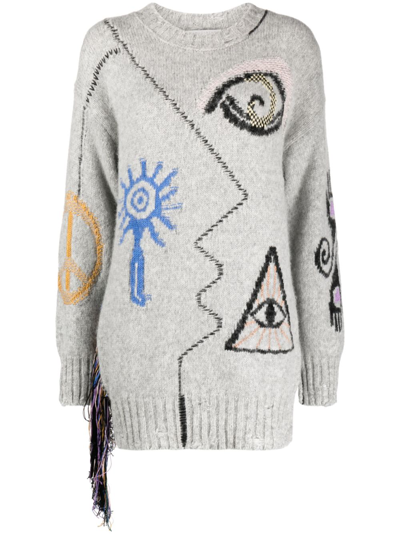 Shop Stella Mccartney Folk Embroidered Sweater - Women's - Organic Cotton/alpaca/nylon/wool In Grey