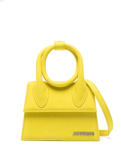 Shop Jacquemus Yellow Le Chiquito Noeud Leather Top Handle Bag