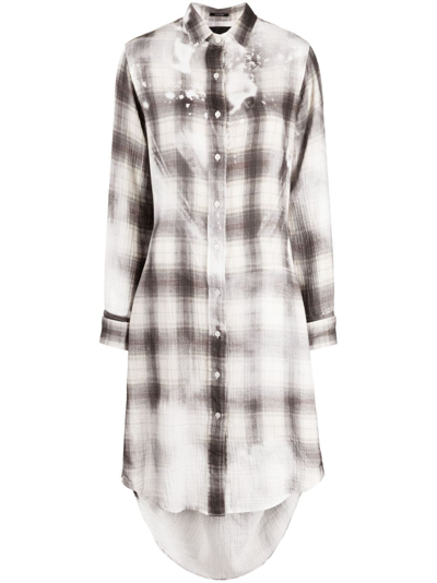 Shop R13 Tie Plaid Cotton Shirtdress In Grey