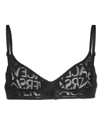 Versace Allover Mesh Underwire Bra In Black