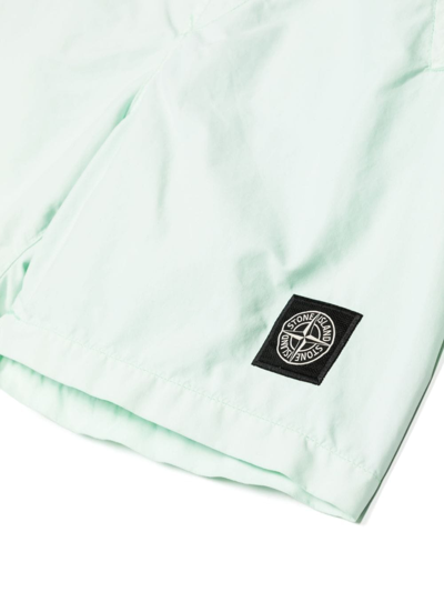 Shop Stone Island Junior Compass-patch Elastic-waist Bermuda Shorts In Green
