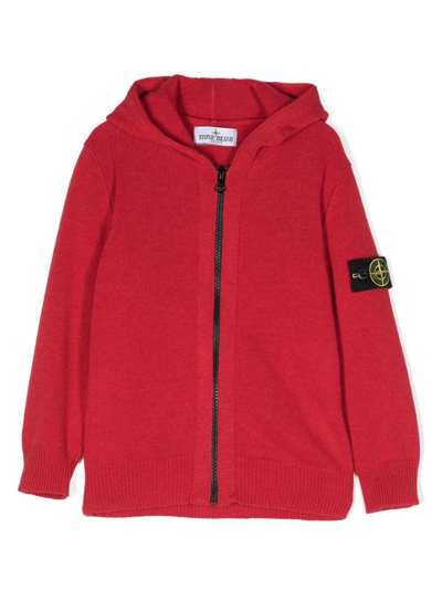 Shop Stone Island Junior Compass-motif Zipped Hoodie In Red