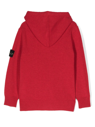 Shop Stone Island Junior Compass-motif Zipped Hoodie In Red