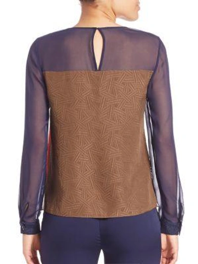 Shop Diane Von Furstenberg Raegan Silk Colorblock Top In Midnight-orange-canvas-khaki
