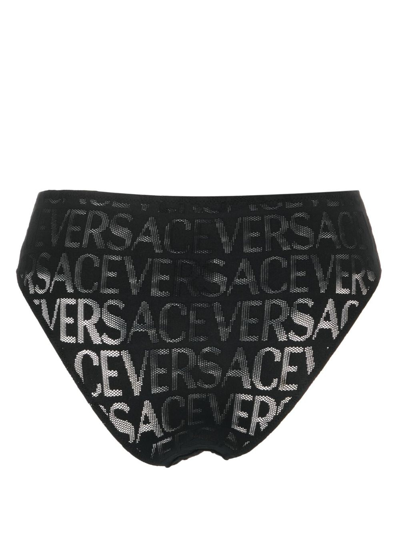 Shop Versace Allover High-waist Mesh Briefs In Black