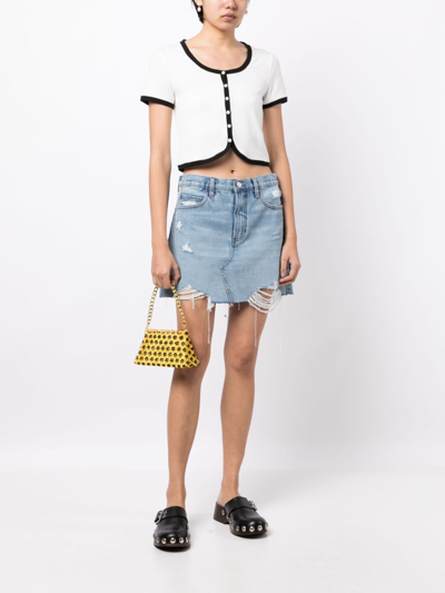 Shop Tout A Coup Cropped Ribbed Button-up Top In White