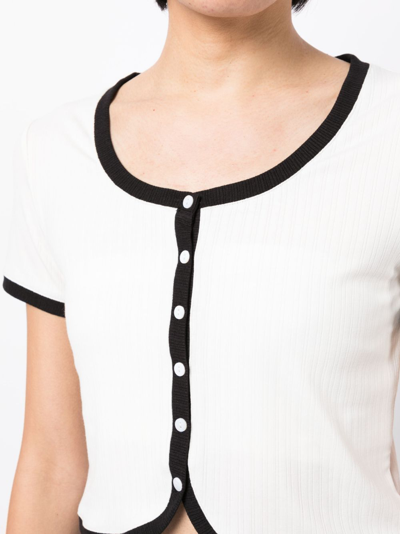 Shop Tout A Coup Cropped Ribbed Button-up Top In White