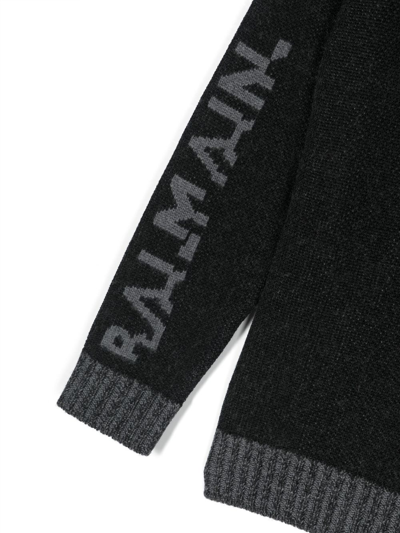 Shop Balmain Logo-embellished Fine-knit Cardigan In Black