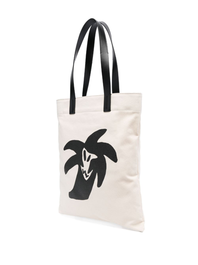 Palm Angels Logo-print Canvas Tote Bag In Neutrals