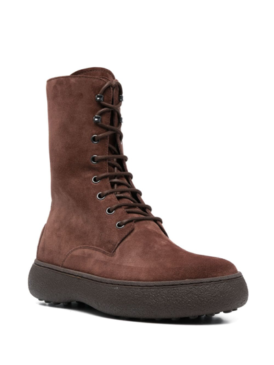 Shop Tod's Wg Lace-up Suede Ankle Boots In Brown