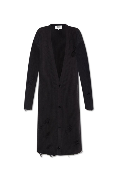 Shop Mm6 Maison Margiela Distressed Knitted Coat In Black