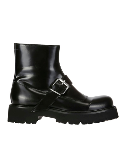 Shop Mm6 Maison Margiela Buckle Detailed Ankle Boot In Black