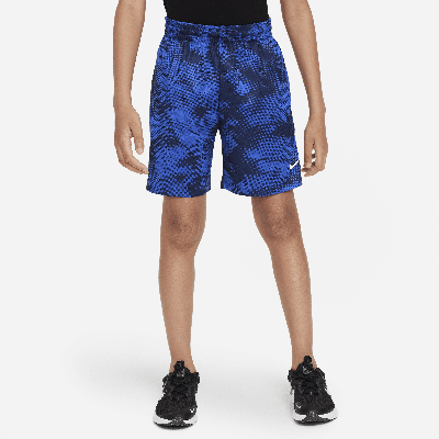 Shop Nike Dri-fit Multi+ Big Kids' (boys') Printed Training Shorts In Blue