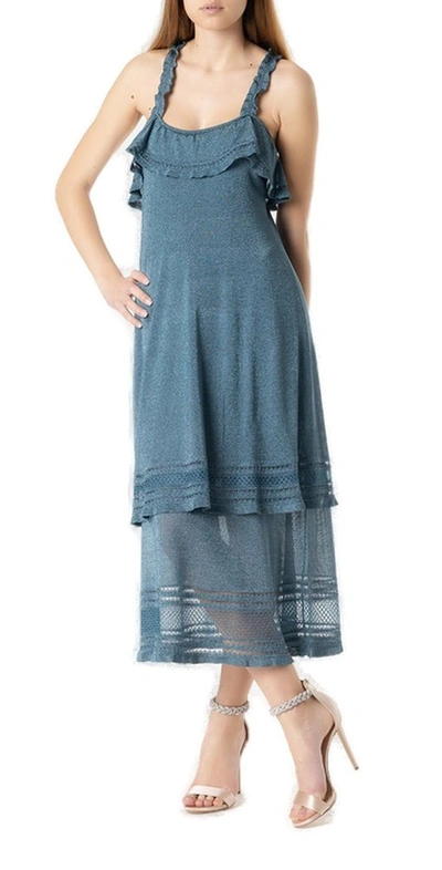 Shop M Missoni Crossover Strap Midi Dress In Blue