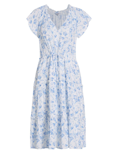 Shop Rails Women's Juni Linen-blend Floral Midi-dress In Blue Blossoms