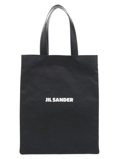 Shop Jil Sander Men's Book Medium Canvas Logo Tote In Black