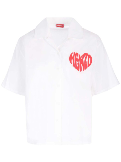 Shop Kenzo Logo Printed Hawaiian Shirt In White